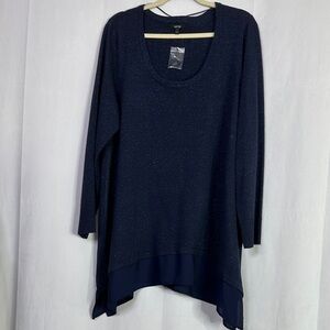 Apt 9 Navy Blue Long Sleeve Sheer Bottom Blue Metallic Sparkle Top